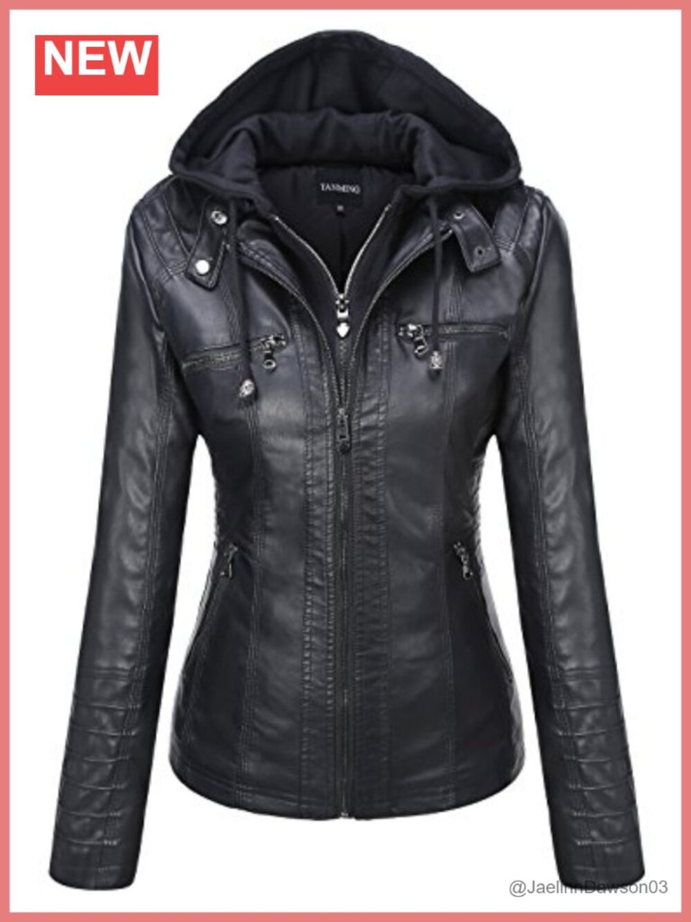 Faux Leather Jacket Hooded Moto Biker Coat Detachable Hood